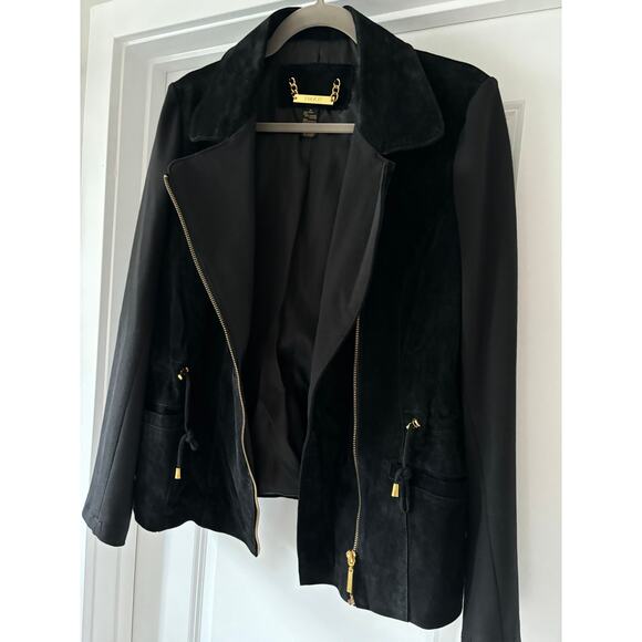 IMAN Global Chic Leather Faux Suede Moto Jacket Black Size Medium EUC - Picture 5 of 7